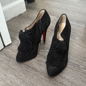 Christian Louboutin Black Heeled Booties with Fringe